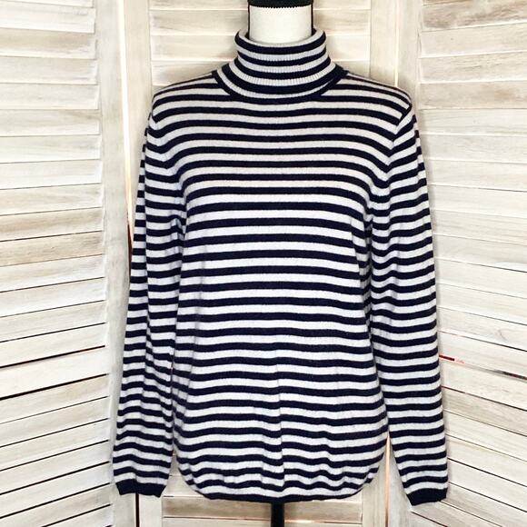 The Mercer N.Y. Black Ivory Striped 100% Cashmere Turtleneck Sweater 38 M - Picture 1 of 9